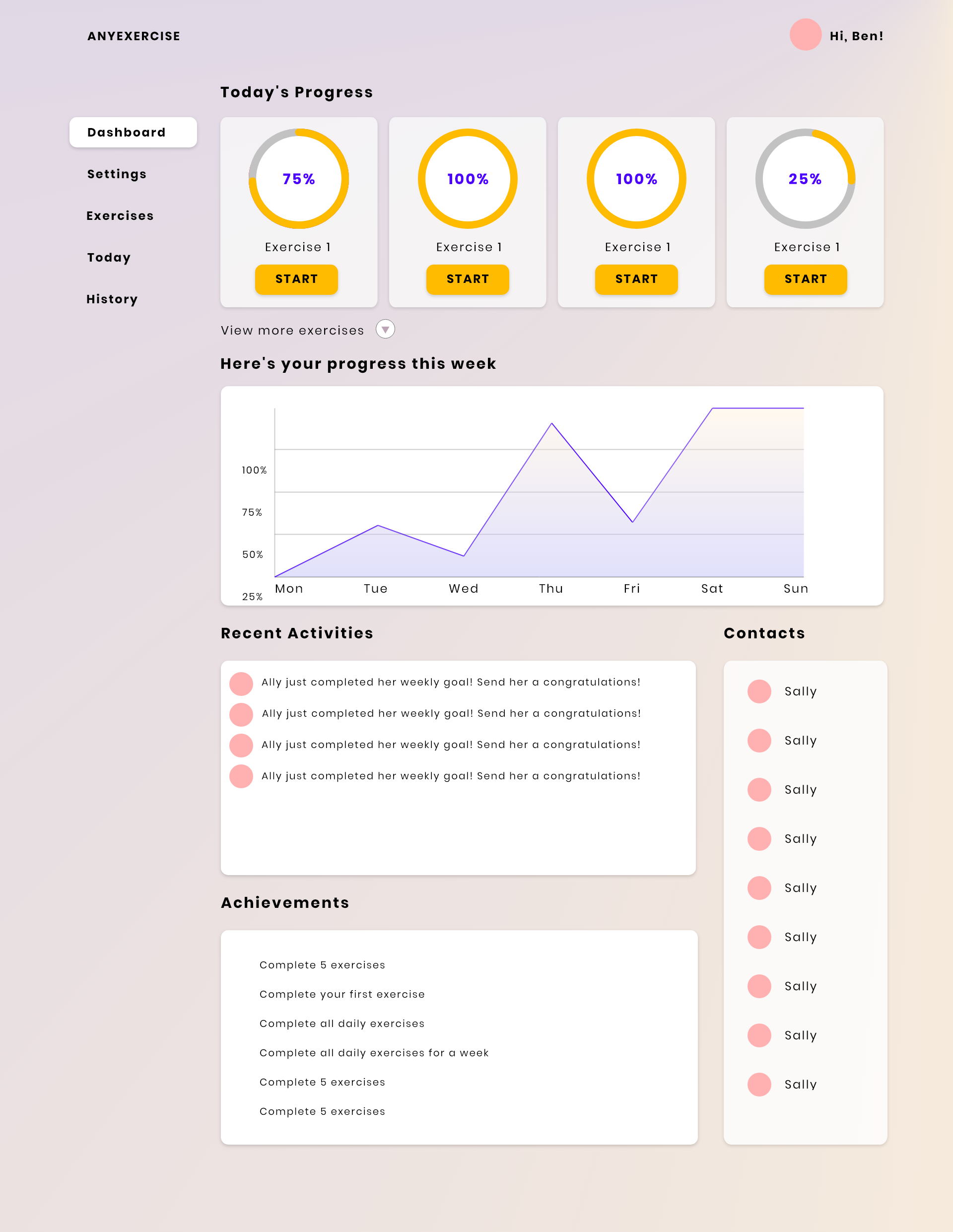 AnyExercise dashboard UI